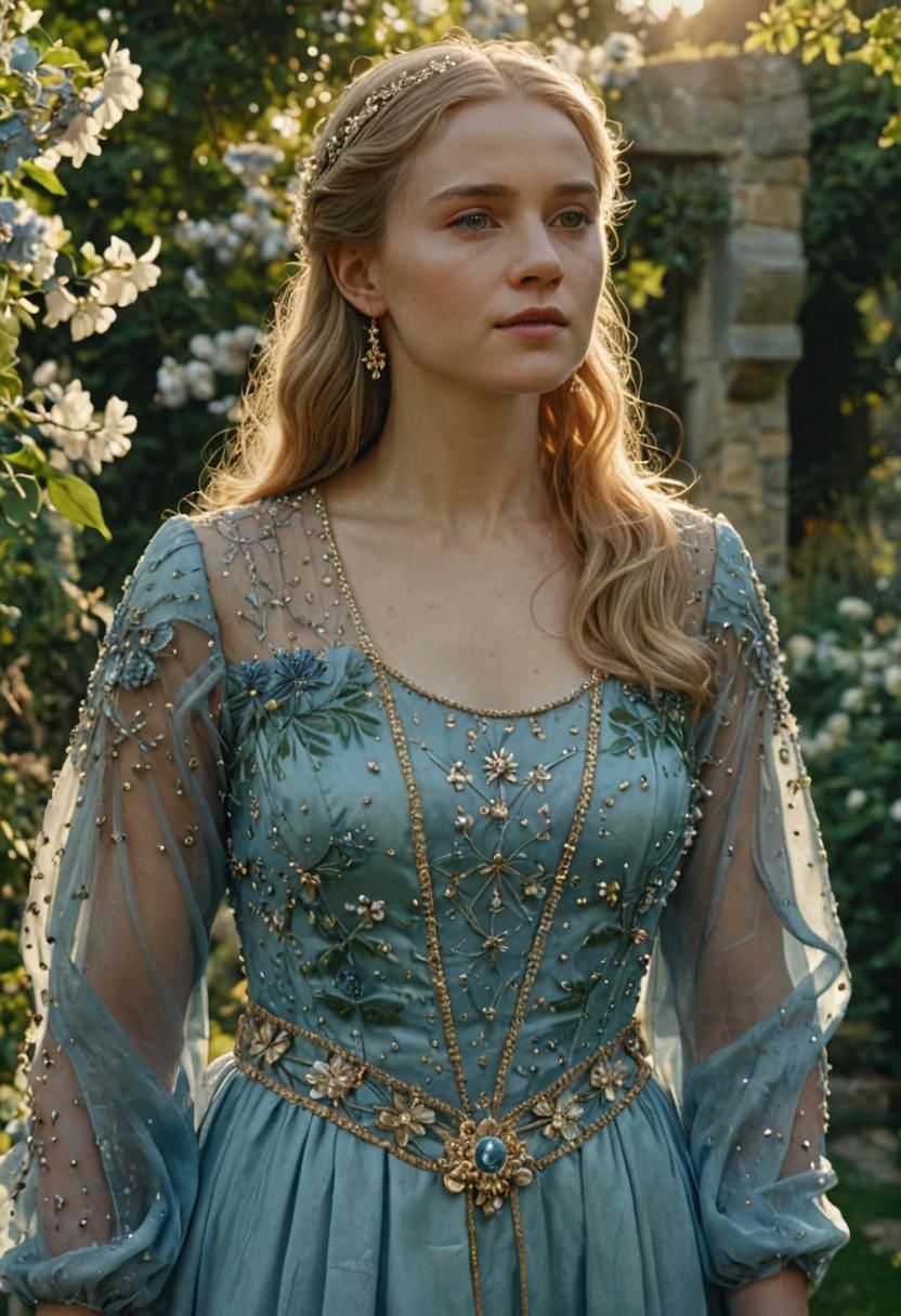 Luxurious Medieval Garden Portrait in Photorealism Style