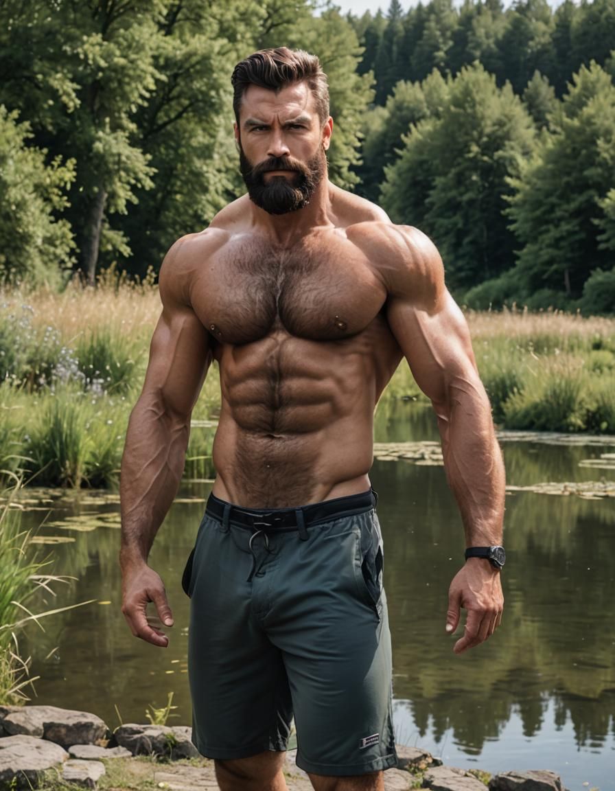 Massive Bodybuilder in European Countryside