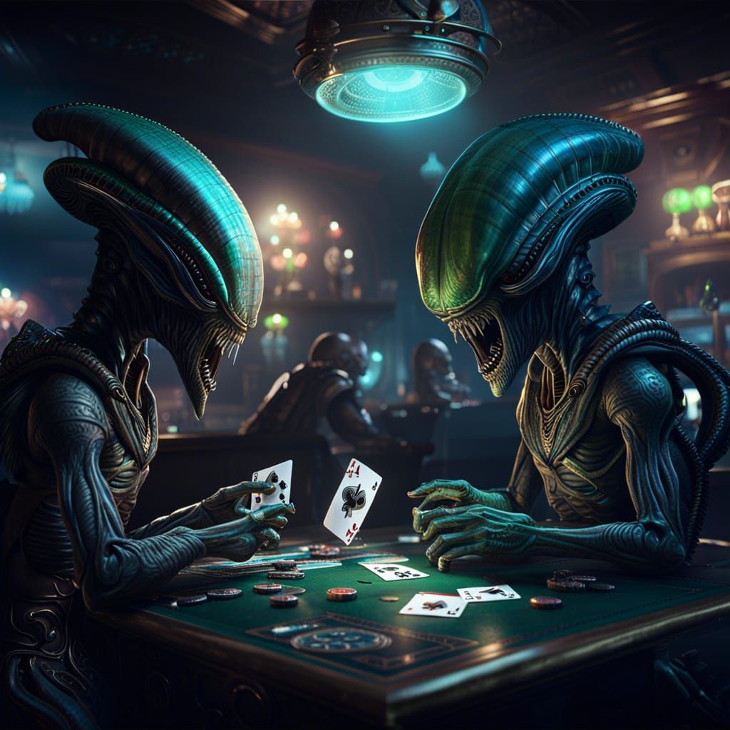 Extraterrestrials Playing Poker in a Bar, Digital Art