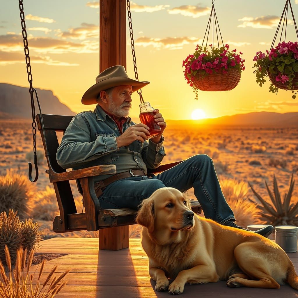 Weathered Cowboy Surrounded by Desert Beauty
