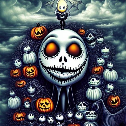 Photorealistic Jack Skellington in Halloween Chaos