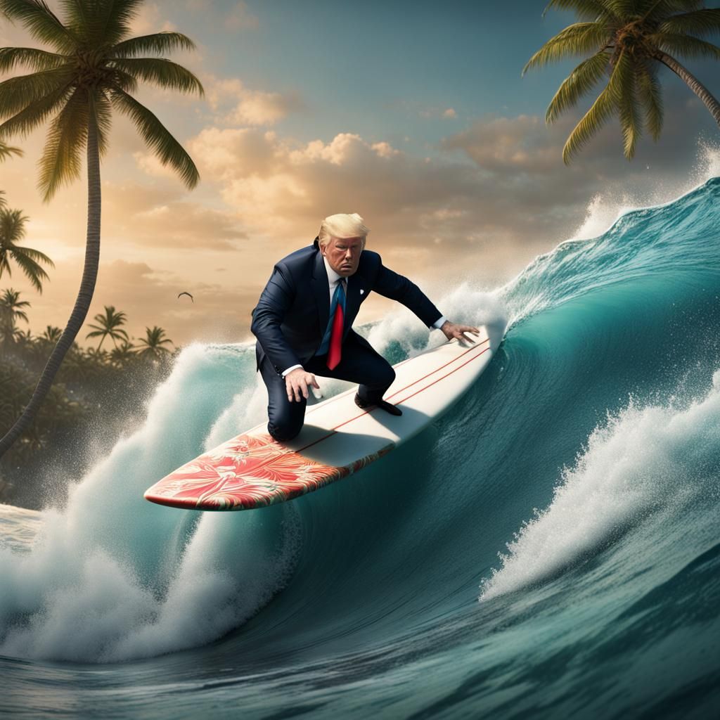 Donald Trump Surfing a Tropical Ocean
