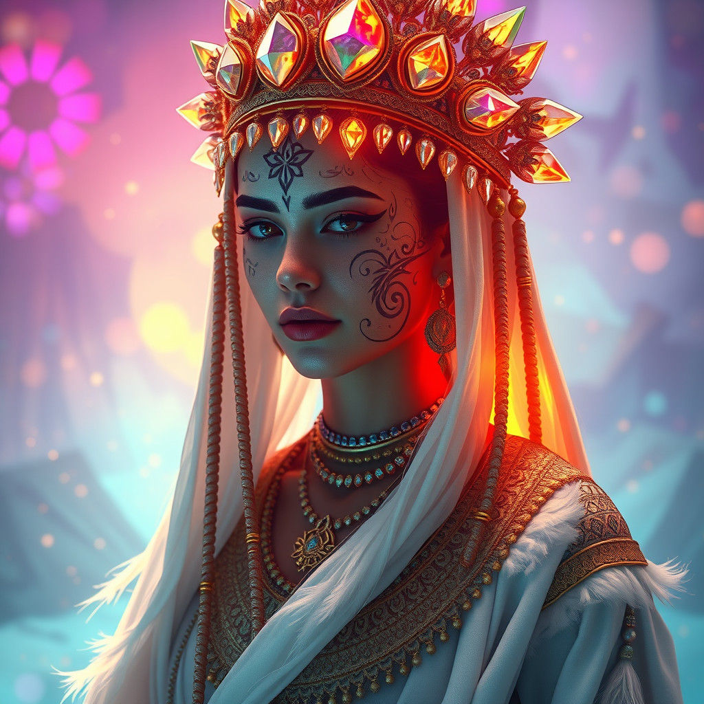 Mystical Shamaness with Crystal Headpiece in Digital Paintin...