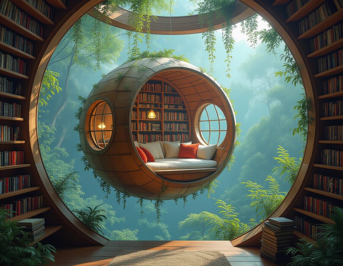 Cosy Floating Cubby in an Eternal Library Under Profoundly L...