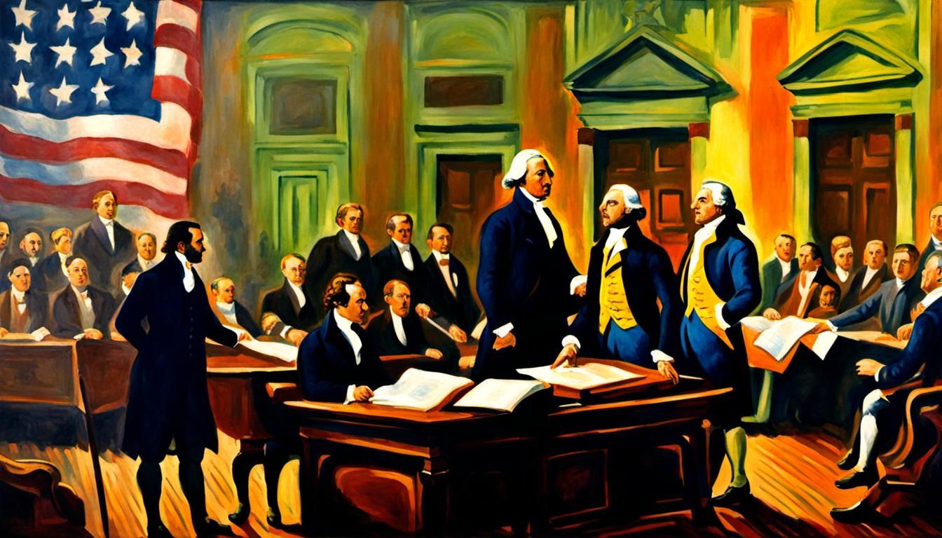 Declaration of Independence Painting in Pointillist Style