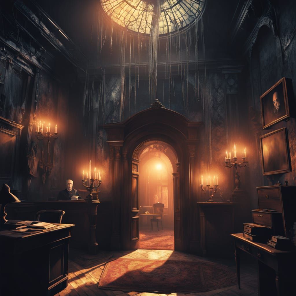 Ethereal Gothic Office in Dark Academia Style