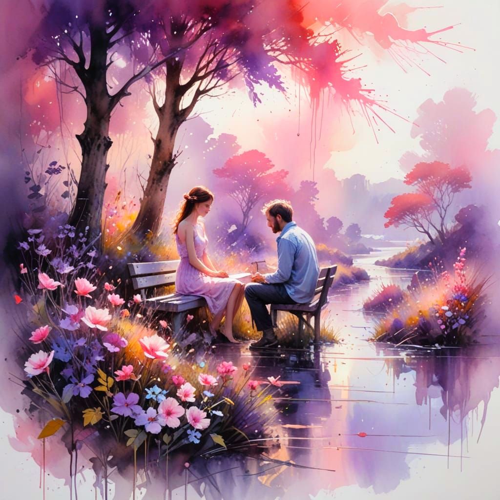 Dreamlike Pastel Horizons with Pink and Purple Flowers