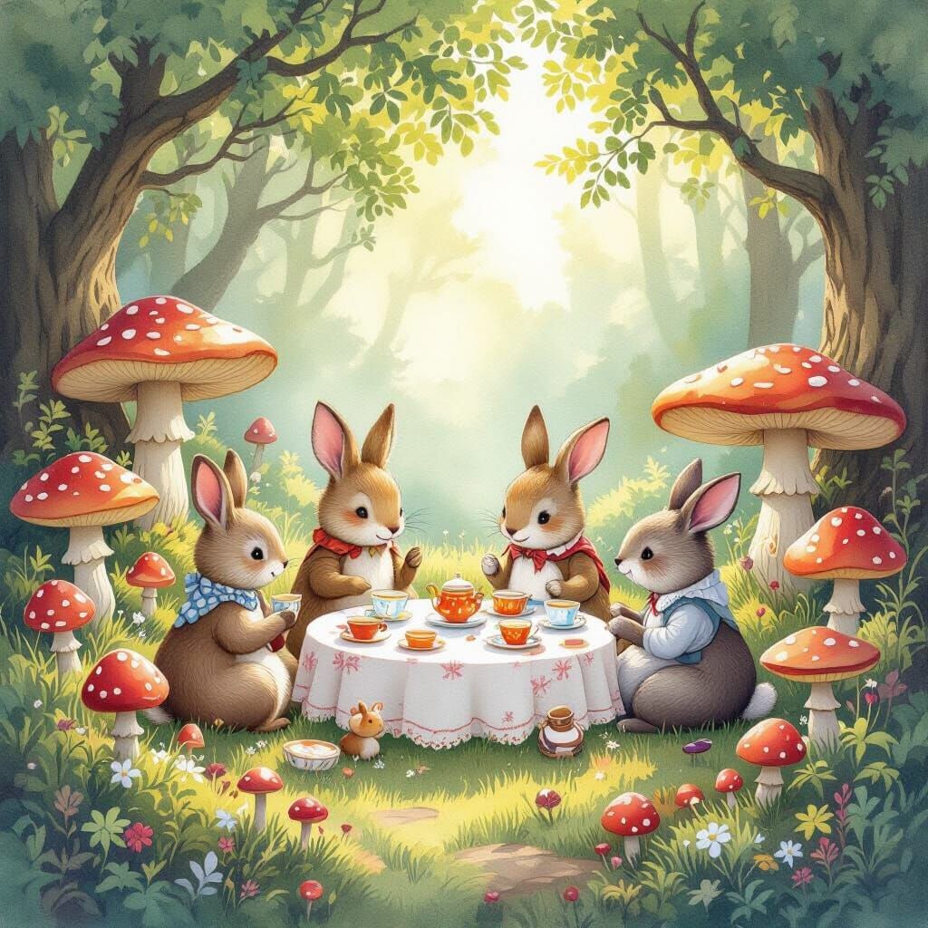 Whimsical Animal Tea Party in Mushroom Grove