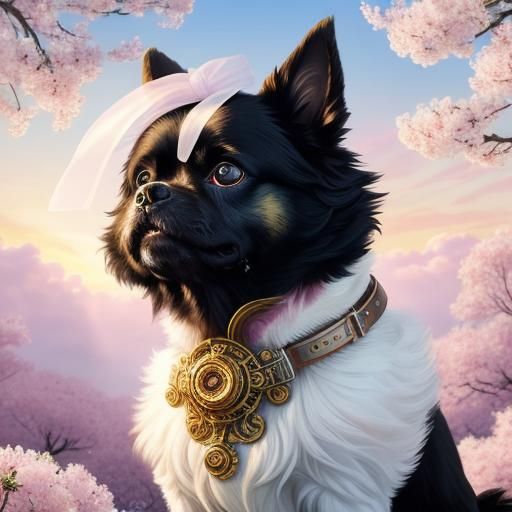 Affenpinscher in Steampunk Cherry Blossom Field