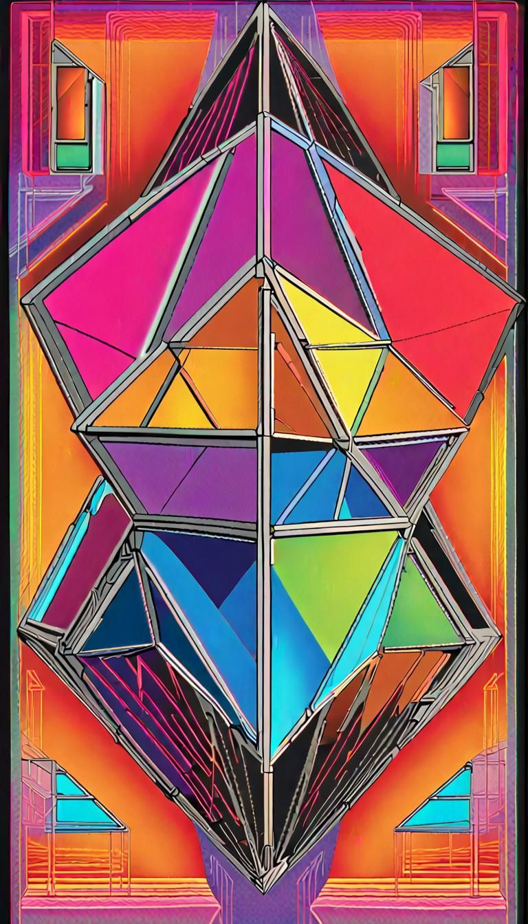 Platonic Solids Projected in 4D: Neon Geometric Art