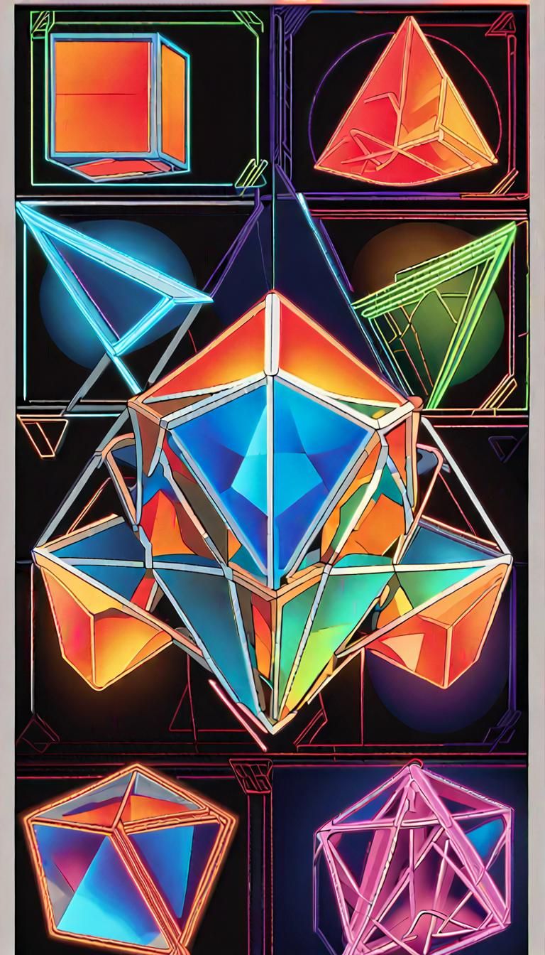 4D Platonic Solids Projected with 3D Neon Effects