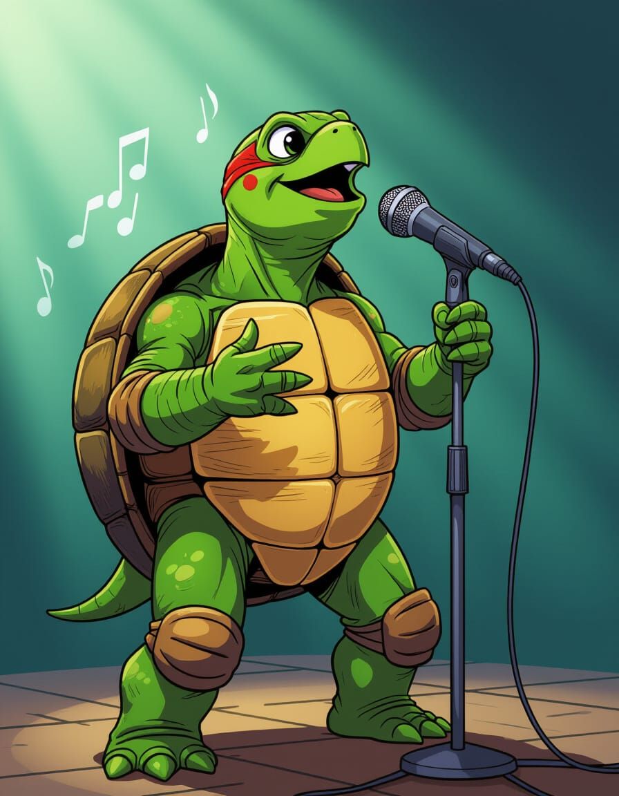 Turtle Singer in Comic Book Art Style