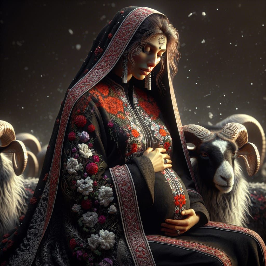 Goddess of Childbirth in Vibrant Embroidered Attire