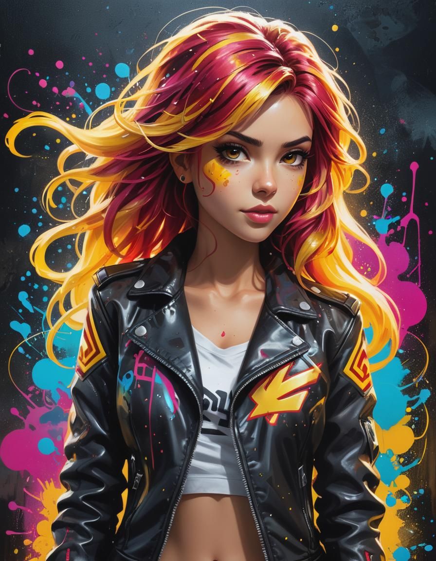 Sunset Shimmer in Cyberpunk Graffiti Art