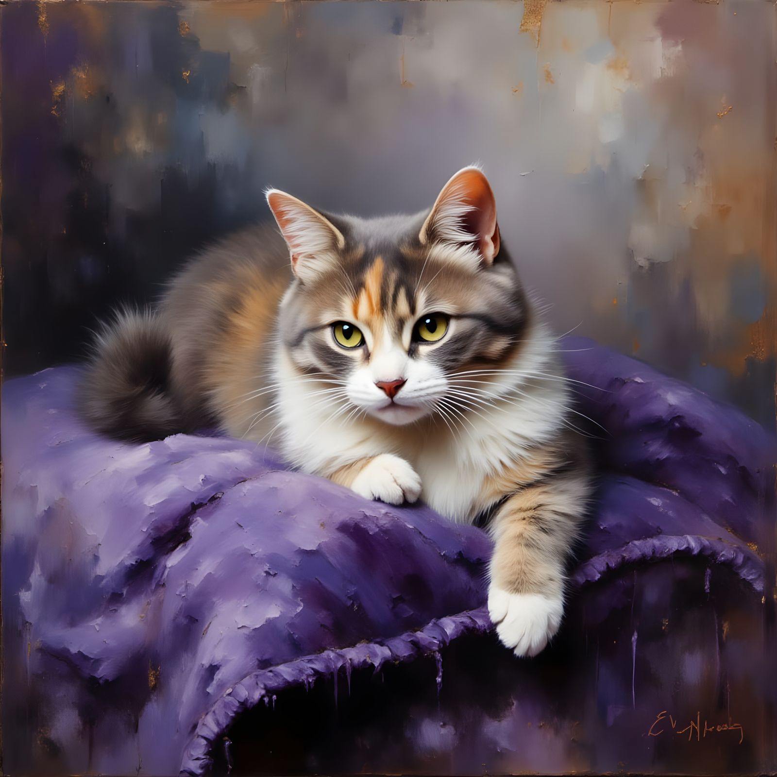 Tiny Pearl Cat with Extra Claw on Velvet Pillow