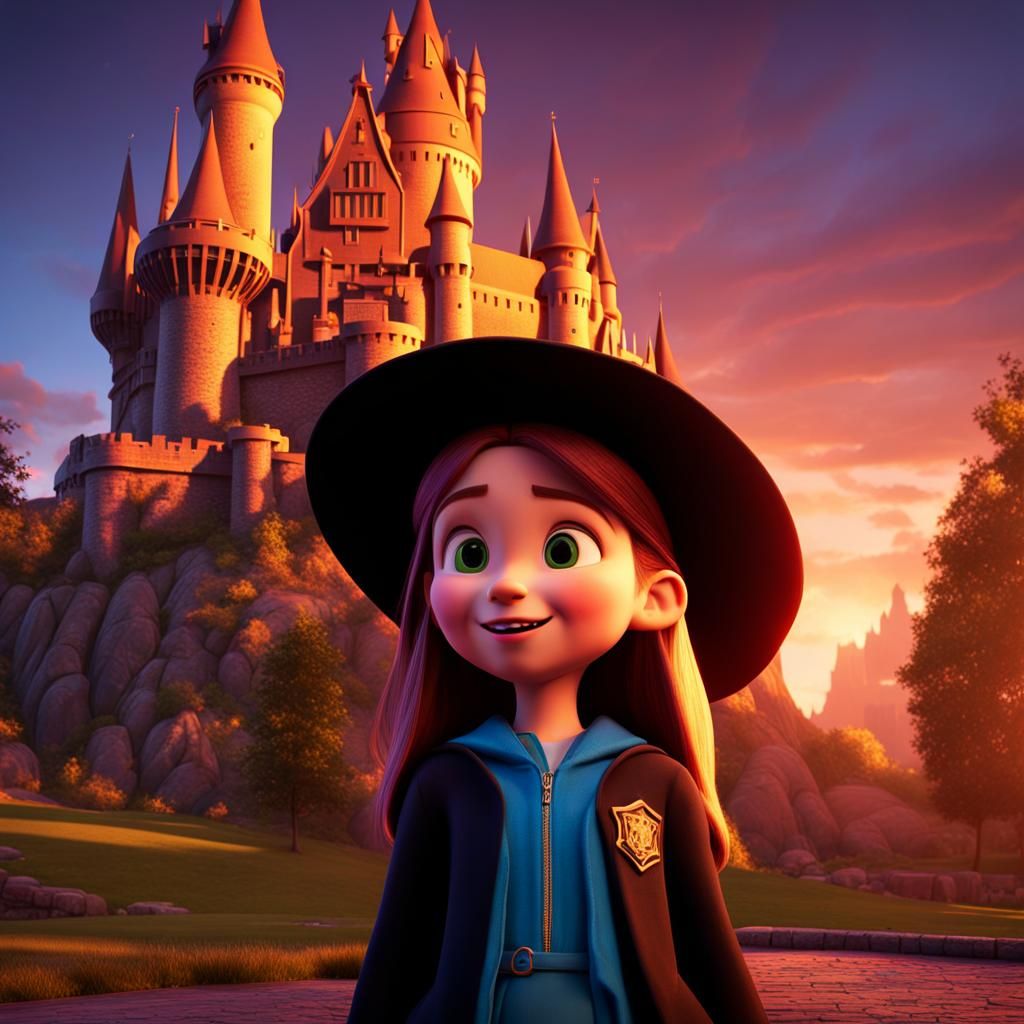 Cute Twin Witches at Hogwarts as 3D Digital Art