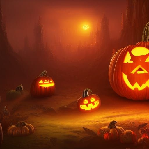 Detailed Pumpkin Matte Painting in Deep Color
