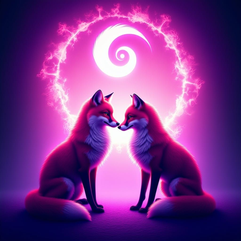 Foxes with Purple Fire Powers in Furry Art