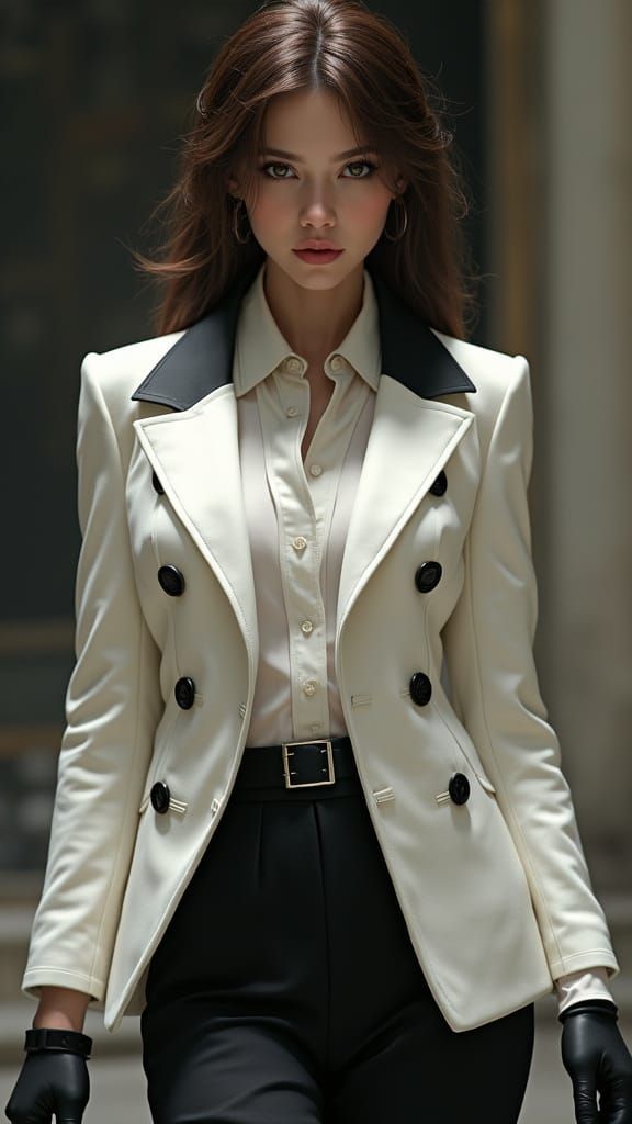 Woman in Elegant Blazer with Fantasy Concept Art Touches