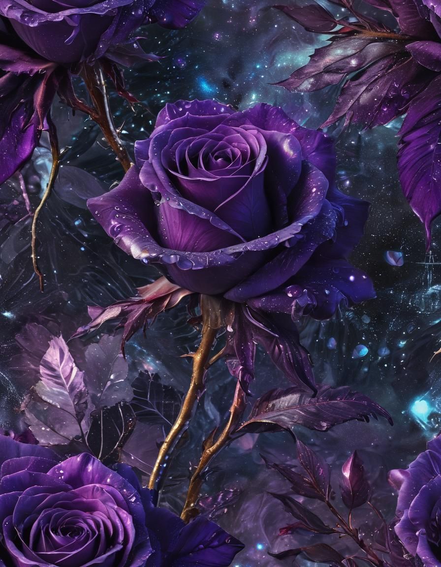 Cosmic Purple Rose: Bioluminescent Visionary Art