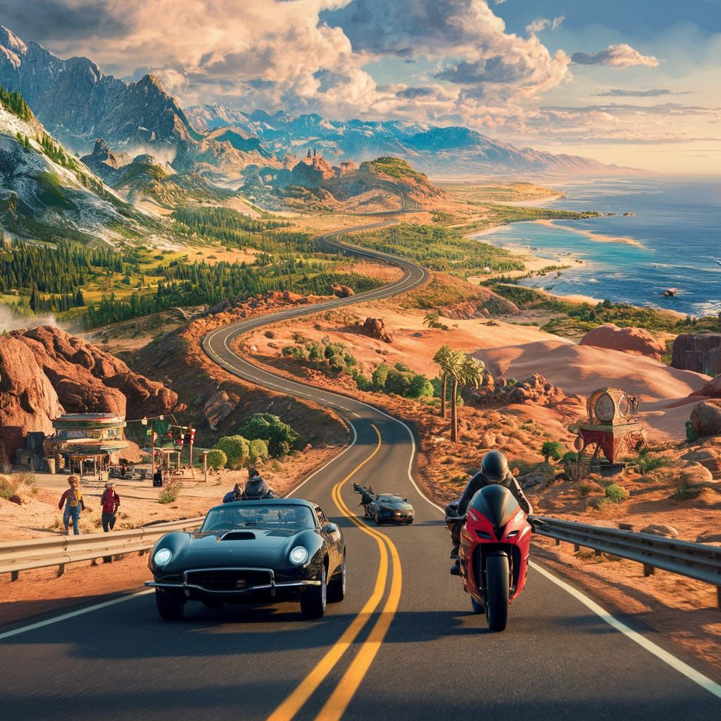 Epic Road Trip: 3D Game Cinematic Scene