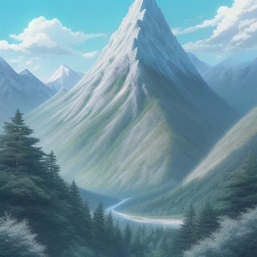 Anime-Style Mountains with Trees