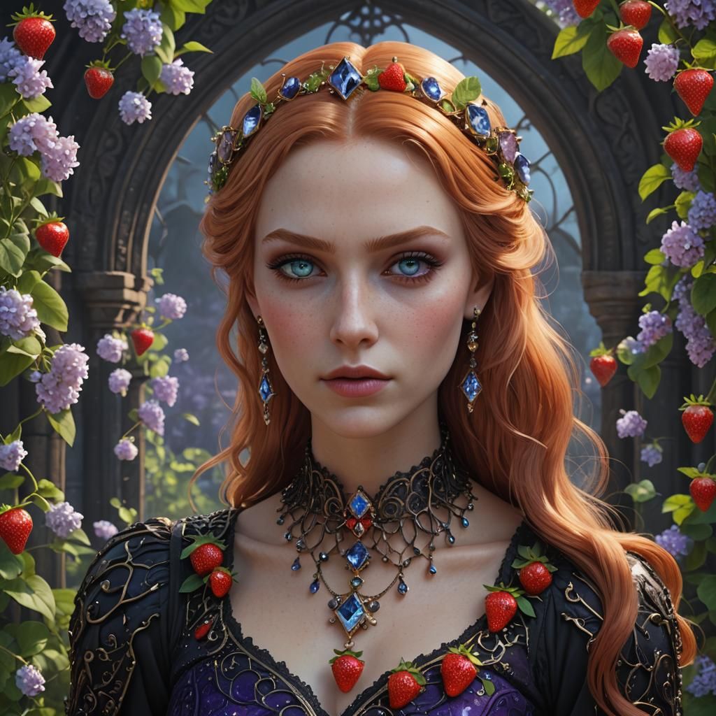Gothic Young Woman with Green Eyes: Fantasy Art