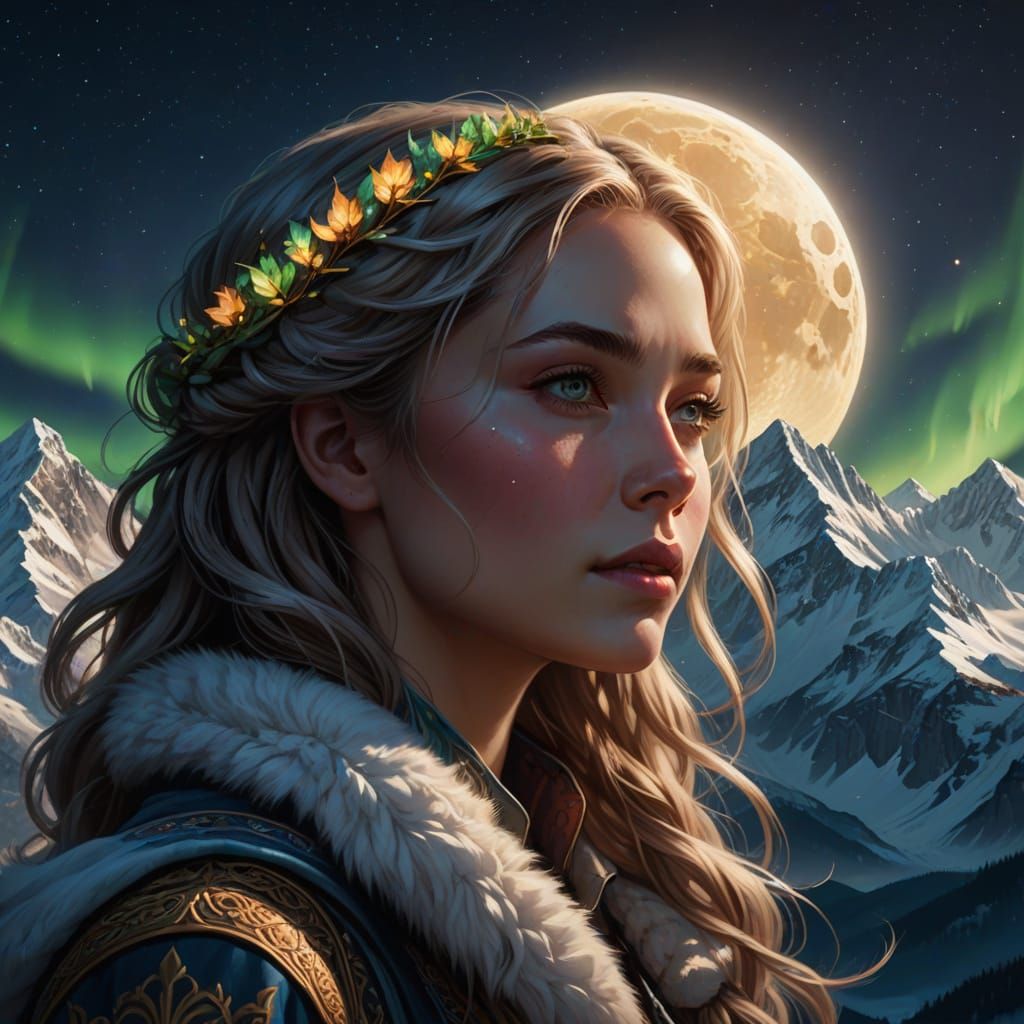 Female Portrait with Aurora Borealis in Hair