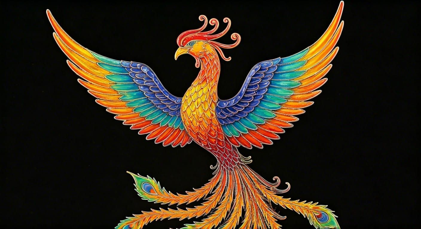 Enameled Glass Phoenix in Vibrant Colors