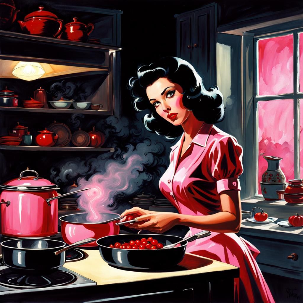 Haunted Housewife in Kitchen, Splash Art Illustration