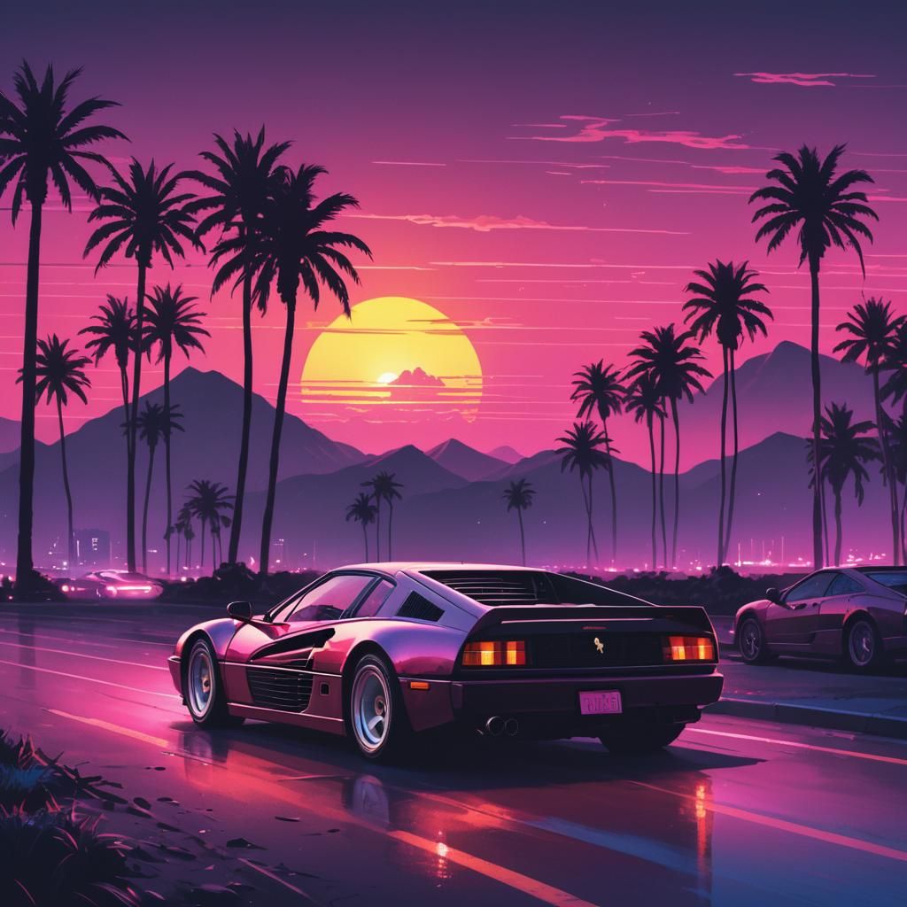 Synthwave Ferrari Testarossa at Sunset