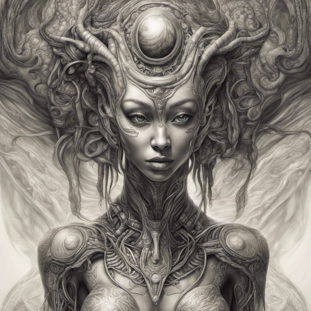 Extraterrestrial Warrior Goddess with Open Third Eye