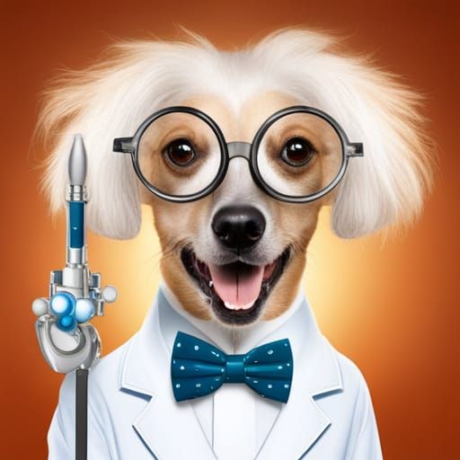 Dog as Mad Scientist in Cartoon Style