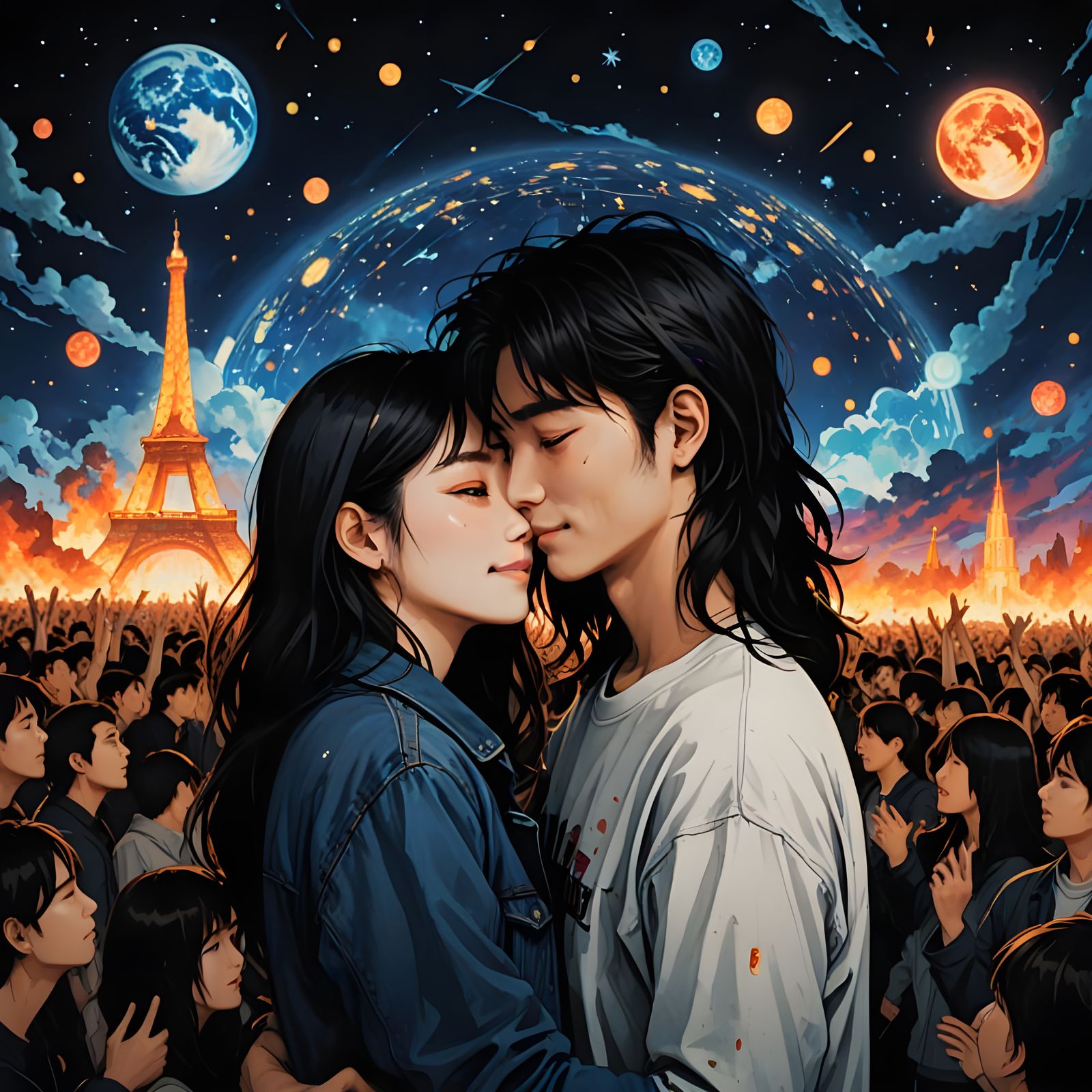 Soulful End-of-the-World Love Scene in Watercolor