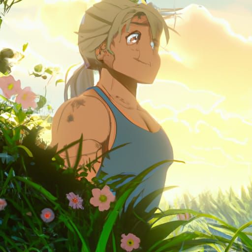 Muscular Anime Bodybuilder in Ghibli Style