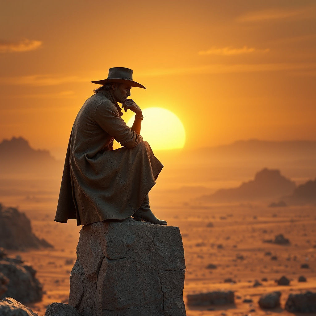 Cowboy Contemplation: 3D Anime Art Inspired by Rodin