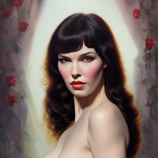 Sensual Brunette Female Close-Up: Photorealistic Oil Paintin...