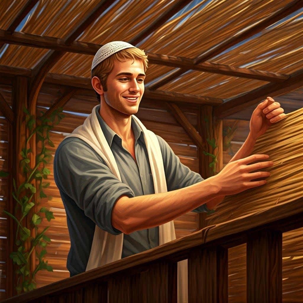 Young Man Building Sukkah: Detailed Matte Painting
