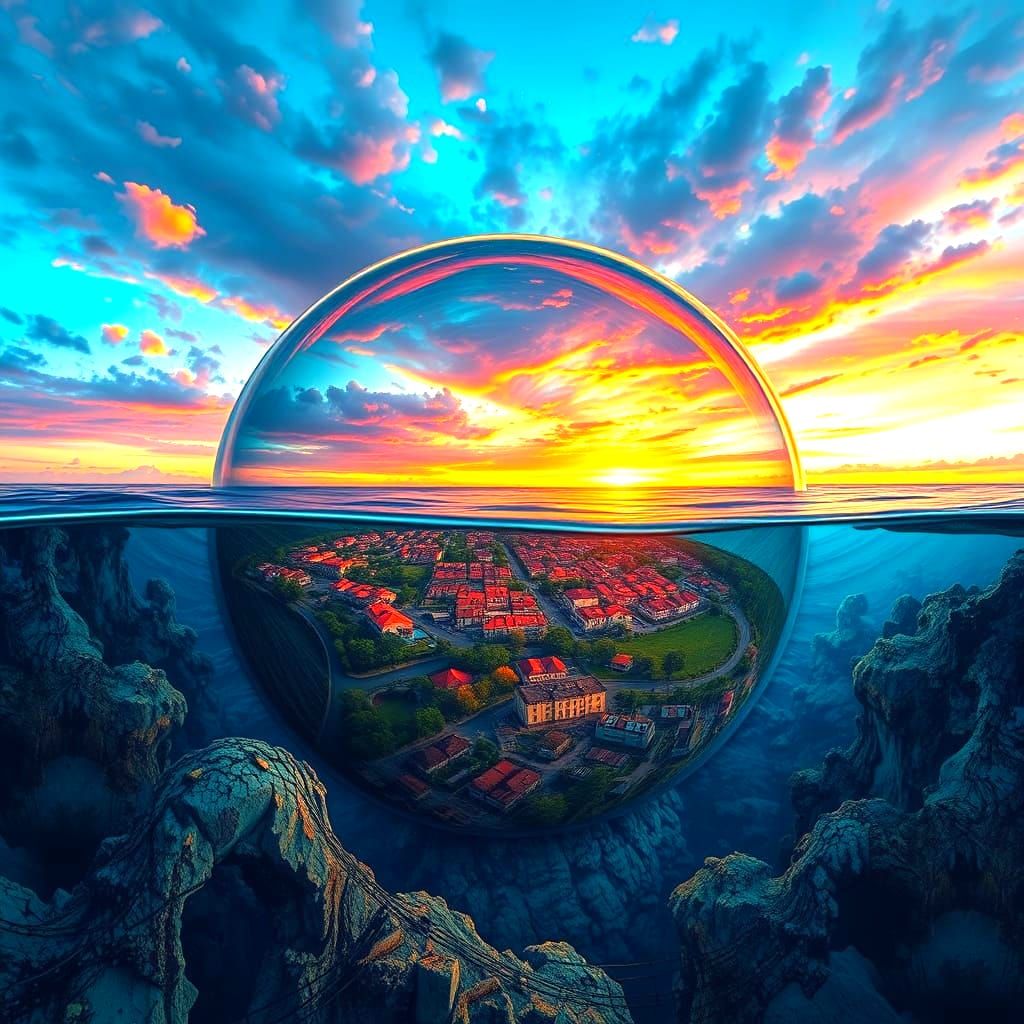 Underwater Dome City in Graffiti Art Style