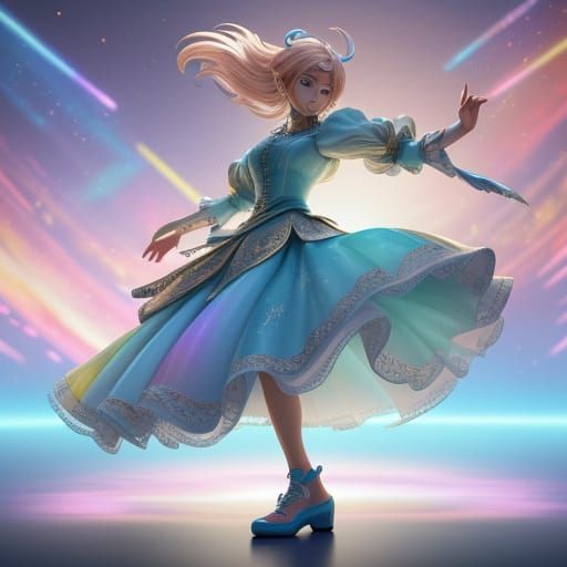 Vibrant Anime Dancer in Pastel Colors