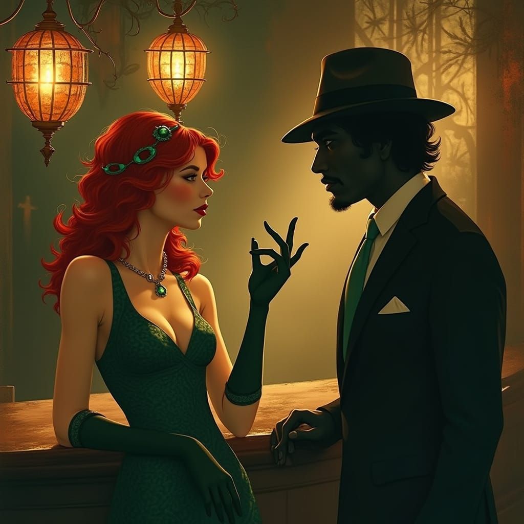 1920s Speakeasy: Mysterious Woman in Art Nouveau Style