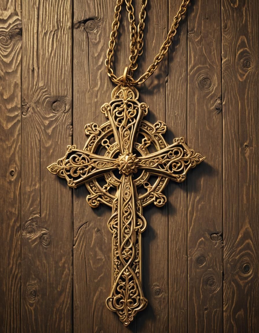 golden Celtic-designed cross