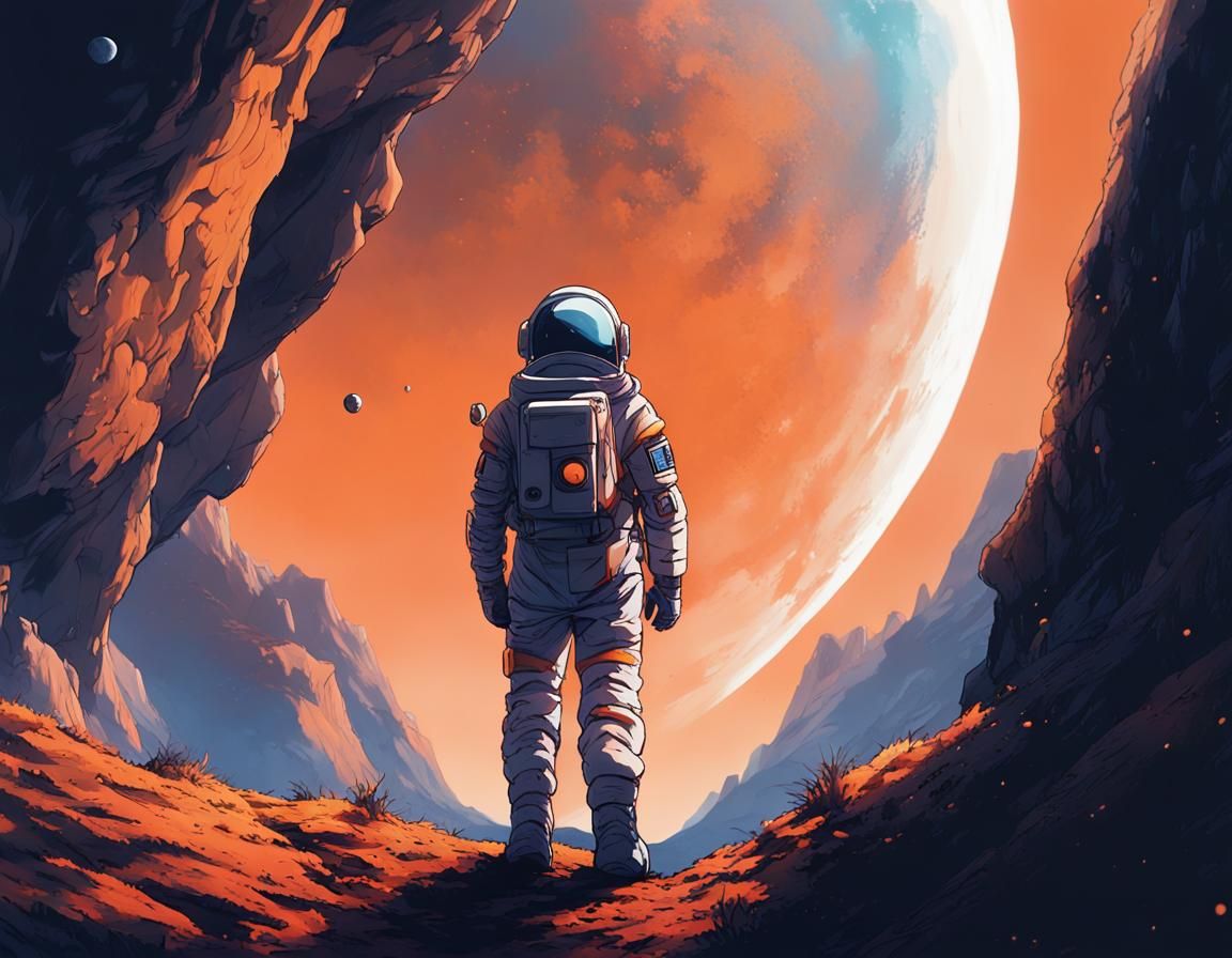 Astronaut Explores Exotic Planet in Anime Style