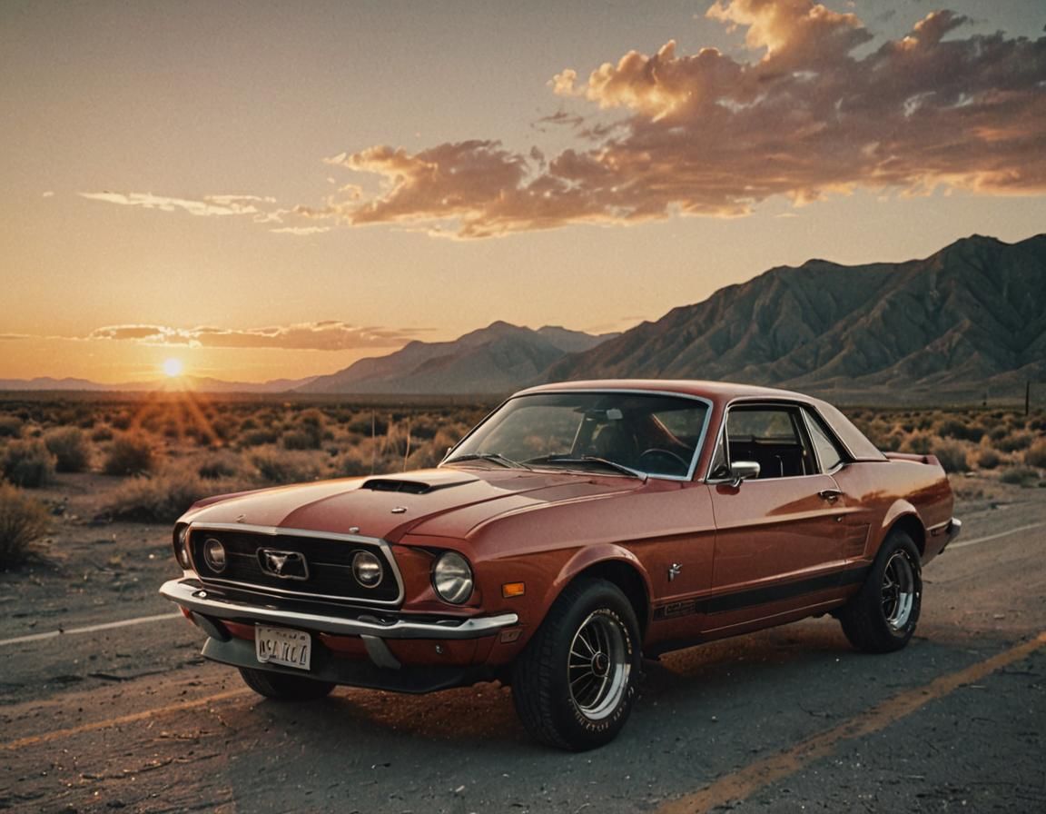 1980s Mustang at Sunset: Cinematic Film Still