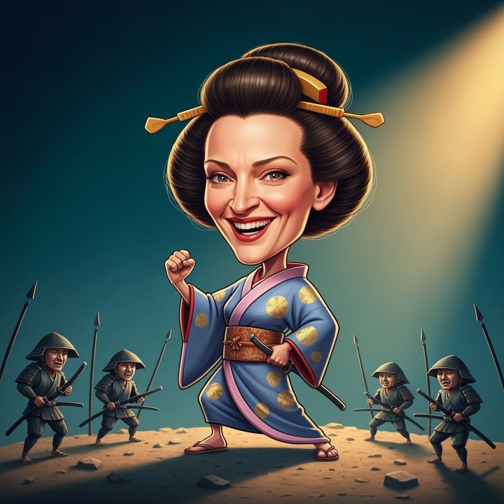 Uma Thurman as Tiny Geisha Cartoon Caricature