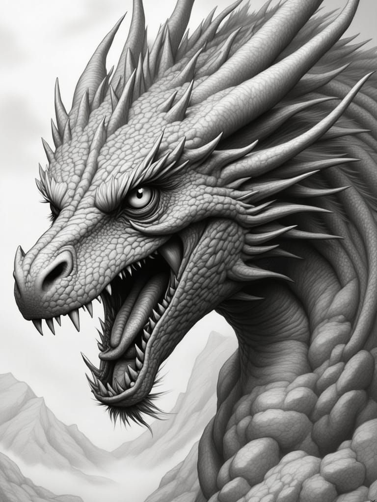 Dragon Soars Through Clouds in Realistic Sketch