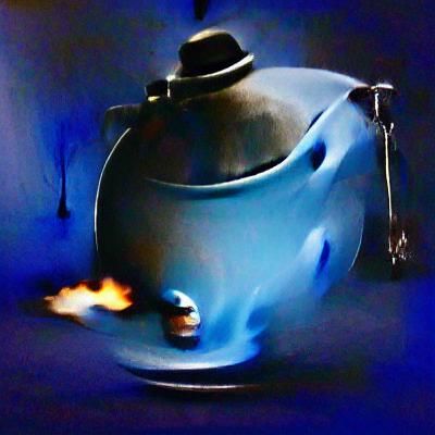 Surreal Kettle Bursts with Crying Air in Noir Style
