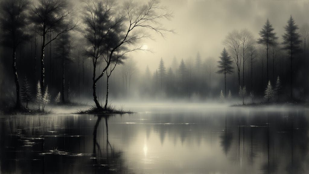 Landscape of a misty forest