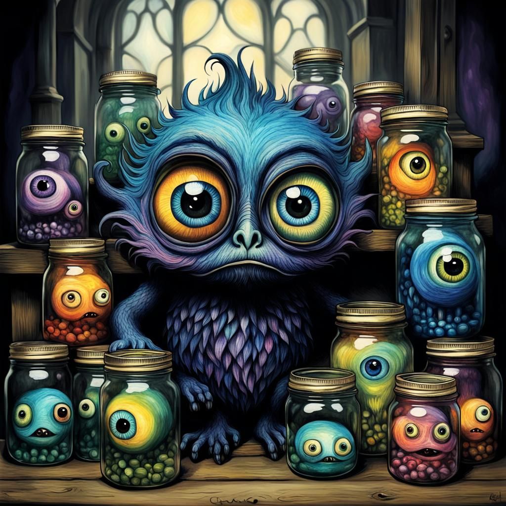 Gothic Creature Captures Surreal Dreams in Jars