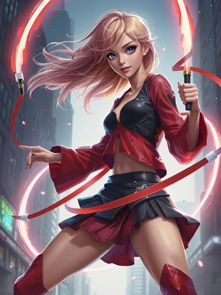 Dynamic Superheroine in Action, Digital Art Style